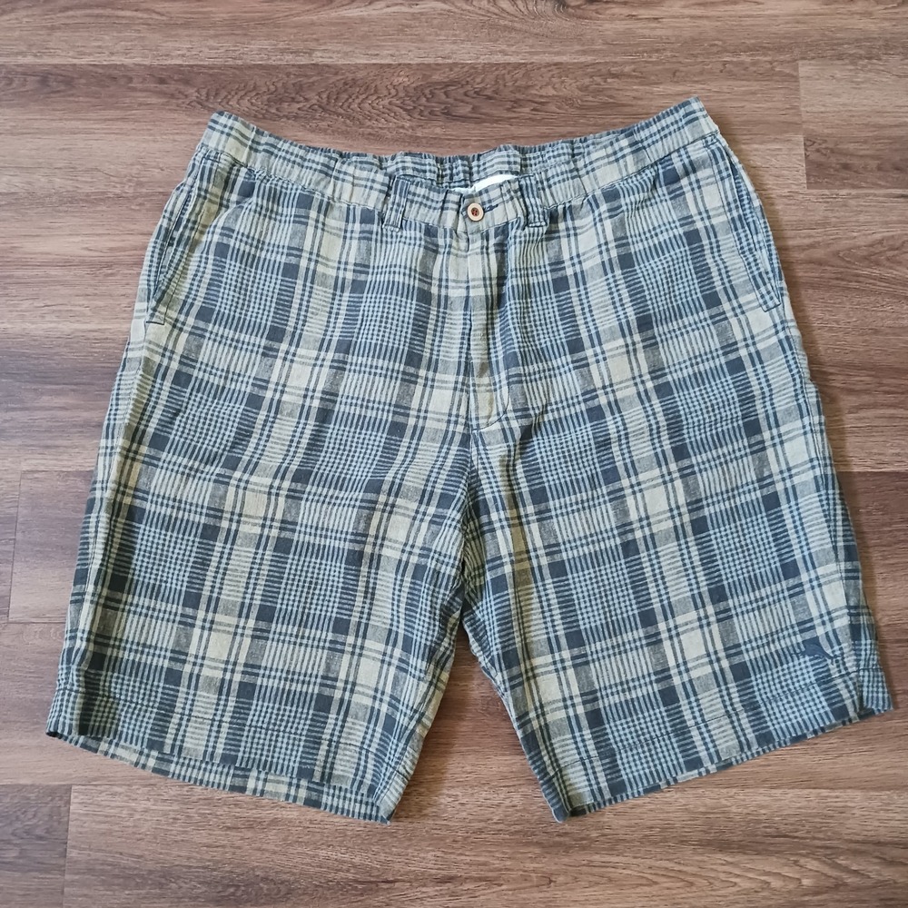 Tommy Bahama‎ Shorts Men 2XB Big Relax Flat Front Linen Plaid Drawstring Beach